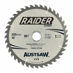 Austsaw Raider Timber Blade 255mm x 30_25_4  Bore x 80 T Thin Ker