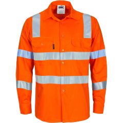 DNC 3743 155gsm VIC Rail Reflective Cotton Drill Shirt_ Orange_ L