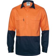 DNC 3834 190gsm Closed Front Cotton Drill Shirt_ Long Sleeve_ Ora