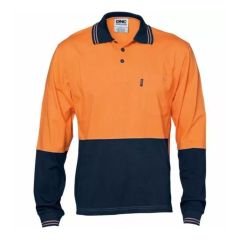 DNC 3846 Vented Cotton Jersey Polo Shirt_ Long Sleeve_ Orange_Nav