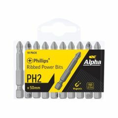 PH2 x 50mm Phillips Ribbed Power Bits _ Handipack _x10_