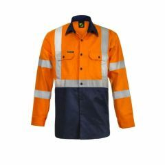 WorkCraft Hi Vis Two Tone Front Cotton Drill Shirt with X Pattern