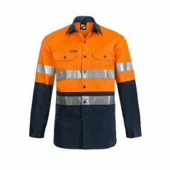 WorkCraft Hi Vis Two Tone Long Sleeve Cotton Drill Shirt Orange N