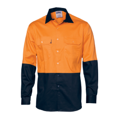 DNC 3832 190gsm Cotton Drill Shirt, Long Sleeve, Orange/Navy