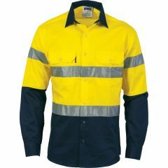 DNC 3536 190gsm Hoop Reflective Cotton Drill Shirt, Long Sleeve, Yellow/Navy