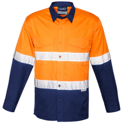 Syzmik ZW129 Mens Rugged Cooling Taped HiVis Spliced Long Sleeve Shirt, Orange/Navy