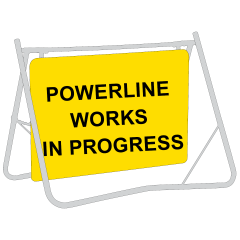 Powerline Works In Progress (Text), 900 x 600mm Metal, Class 1 Reflective, Swing Stand & Sign