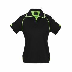 BIZ Ladies Fusion Cotton Backed Polo 180 gsm Black Fluro Lime