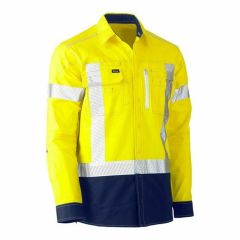 Bisley 145gsm H Reflective X Back Flex _ Move Stretch Shirt Long Sleeve Yellow Navy