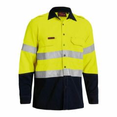 Bisley 238gsm Hoop Reflective Tecasafe 700 FR Vented Shirt Long Sleeve Yellow Navy 