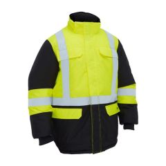 Bisley BJ6454HT Taped Hi Vis Freezer Hooded Jacket_ Yellow_Navy