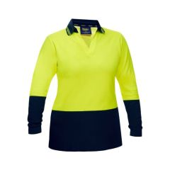 Bisley BKL6234 Women's Hi Vis V_Neck Long Sleeve Polo_ Yellow_Nav