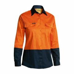 Bisley BL6267 190gsm Womens Cotton Drill Shirt_ Long Sleeve_ Org_Navy