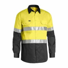 Bisley BS6696T Hoop Reflective Cotton Drill Shirt_ Long Sleeve_ Yel_Charcoal