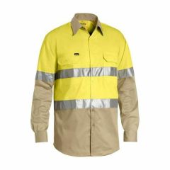 Bisley BS6696T Hoop Reflective Cotton Drill Shirt_ Long Sleeve_ Yel_Khaki