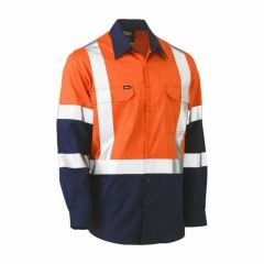 Bisley BS6696XT 3M X Taped Hi Vis Cool Lightweight Shirt_ Orange_Navy