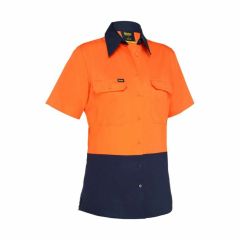 Bisley Women's Cool Lightweight Hi Vis Drill S_S Shirt_ Orange_Na