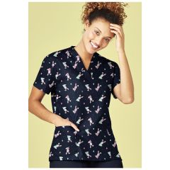 Biz Care Womens Easter V_Neck Short Sleeve Scrub Top_ Midnight Na