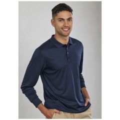 Biz Collection Mens Action Long Sleeve Polo_ Navy