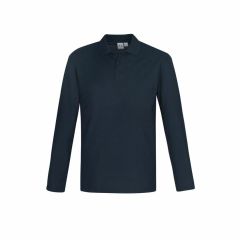 Biz Collection Mens Crew Long Sleeve Polo_ Navy