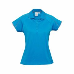 Biz Collection P303LS Ladies Blackde Polo_ Cyan_Silver Grey