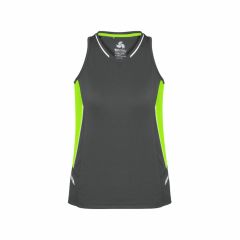 Biz Collection SG702L Ladies Renegade Singlet Grey_Fluoro_ Lime_S