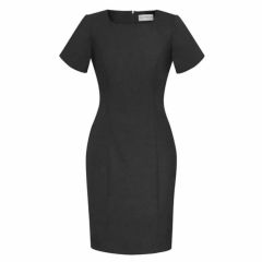 Biz Corporates Comfort Wool Stretch Ladies Short Sleeve Shift Dress_ Charcoal