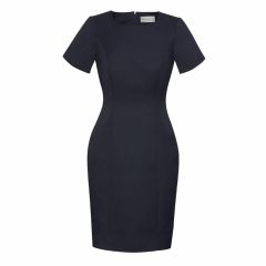 Biz Corporates Cool Stretch Plain Ladies Short Sleeve Shift Dress_ Navy