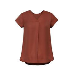 Biz Corporates RB967LS Womens Kayla V_neck Pleat Blouse_ Auburn