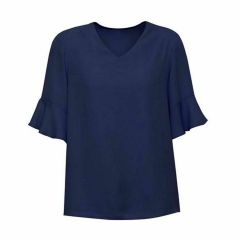 Biz Ladies Aria Fluted Sleeve Blouse Navy