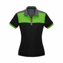 Biz Ladies Charger Polo Black Green Grey