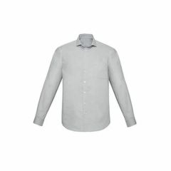 Biz Mens Charlie Long Sleeve Shirt Silver Chambray