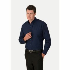 City Collection 4102 Mens Micro Check Shirt_ Long Sleeve_ NAVY