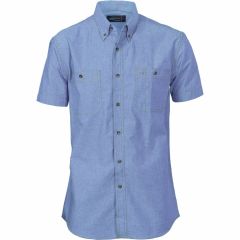 DNC 4101 155gsm Mens Twin Pocket Cotton Chambray Shirt_ Short Sle