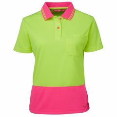 JB's Ladies Hi Vis Short Sleeve Comfort Polo_ Yellow_Pink