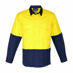 Mens Rugged Cooling Hi Vis Spliced Shirt Yel Navy