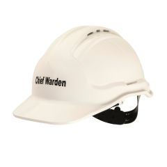 Premium Hardhat_ White with Chief Warden Printing