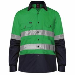 RITEMATE 2 Tone Reflective Cotton Drill Shirt_ Green_Navy_ Long S