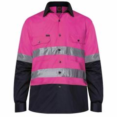 RITEMATE 2 Tone Reflective Cotton Drill Shirt_ Pink_Navy_ Long Sl