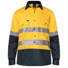 RITEMATE 2 Tone Reflective Cotton Drill Shirt_ Yellow_Bottle_ Lon