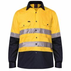 RITEMATE 2 Tone Reflective Cotton Drill Shirt_ Yellow_Navy_ Long 