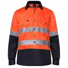 RITEMATE 2 Tone Vented Cotton Drill Reflective Shirt_ Orange_Navy