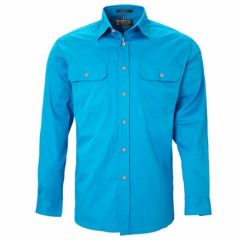 RITEMATE Mens Pilbara Open Front Long Sleeve Shirt_ Azure