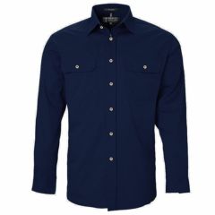 RITEMATE Mens Pilbara Open Front Long Sleeve Shirt_ Navy