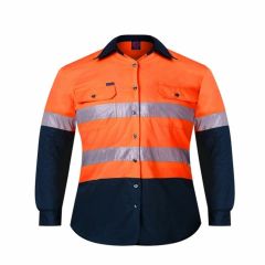 Ritemate Kids Reflective Cotton Drill Shirt_ Orange_Navy_ Long Sl