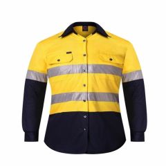 Ritemate Kids Reflective Cotton Drill Shirt_ Yellow_Navy_ Long Sl