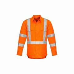 SYZMIK Mens HiVis NSW Rail X Back Taped Cotton Drill Shirt_ Orange