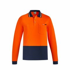 Syzmik Mens Hi Vis Cotton Long Sleeve Polo Orange Navy