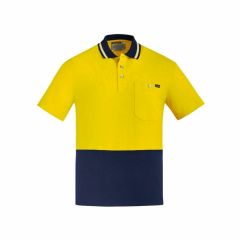 Syzmik Mens Hi Vis Cotton Short Sleeve Polo Yellow Navy 