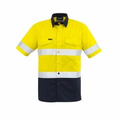 Syzmik Mens Short Sleeve Taped Hi Vis Shirt Yel Navy